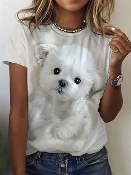 TAMBREET 2024 New Style T-shirt For Women Cute Dog Graphic Print Female Tees Oversized T-Shirt Summer Women Clothing Short Sleeve Fashion