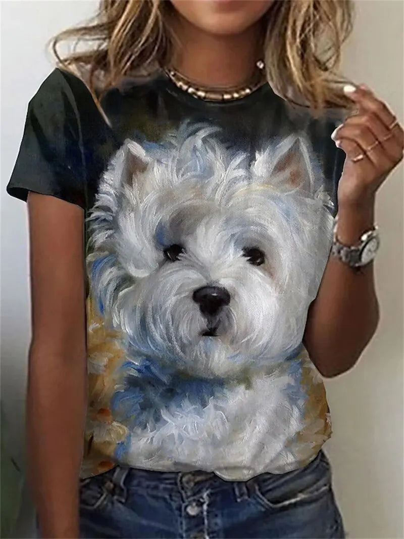 TAMBREET 2024 New Style T-shirt For Women Cute Dog Graphic Print Female Tees Oversized T-Shirt Summer Women Clothing Short Sleeve Fashion