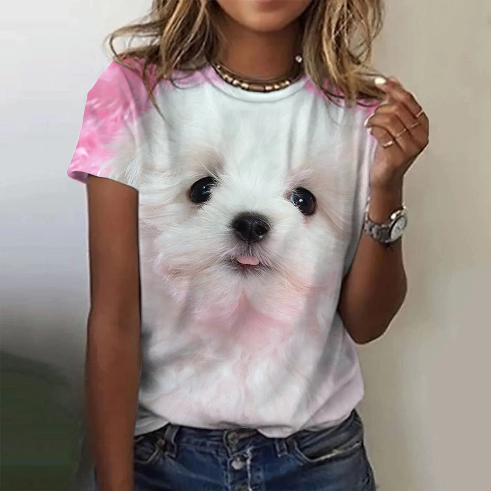 TAMBREET 2024 New Style T-shirt For Women Cute Dog Graphic Print Female Tees Oversized T-Shirt Summer Women Clothing Short Sleeve Fashion