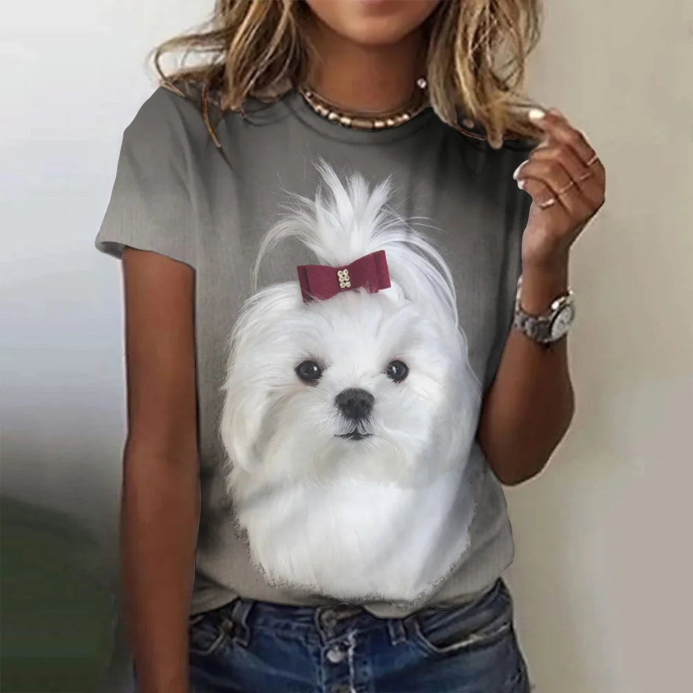 TAMBREET 2024 New Style T-shirt For Women Cute Dog Graphic Print Female Tees Oversized T-Shirt Summer Women Clothing Short Sleeve Fashion