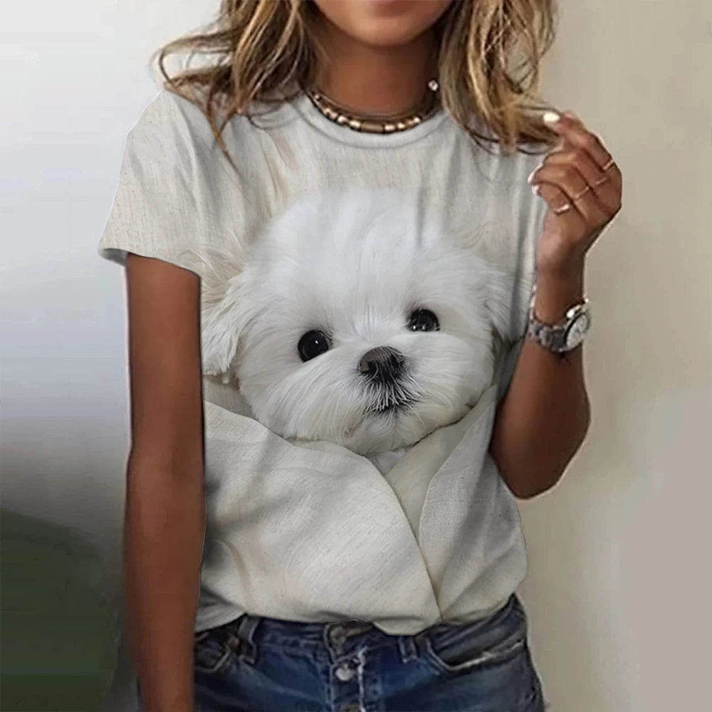 TAMBREET 2024 New Style T-shirt For Women Cute Dog Graphic Print Female Tees Oversized T-Shirt Summer Women Clothing Short Sleeve Fashion