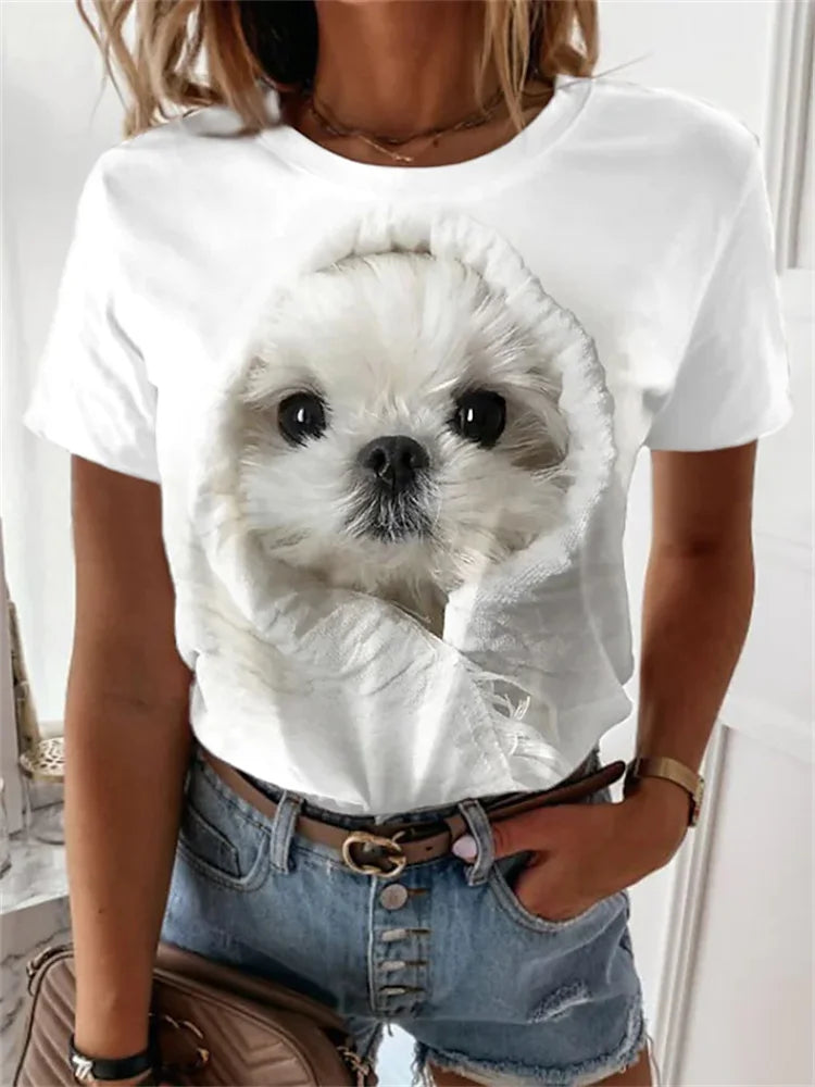 TAMBREET 2024 New Style T-shirt For Women Cute Dog Graphic Print Female Tees Oversized T-Shirt Summer Women Clothing Short Sleeve Fashion