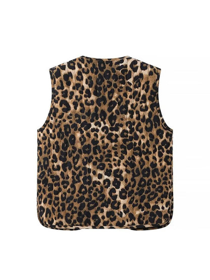 TAMBREET 2024 New Women's Leopard Print Waistcoat Bowknot Front Sleeveless V-Neck Vest Casual Jacket Cardigan