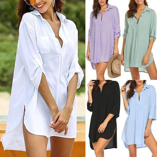 TAMBREET 2024 Spring/Summer AliExpress Wish European and American women's deep V-neck fashionable beach sun protection swimsuit shirt dre