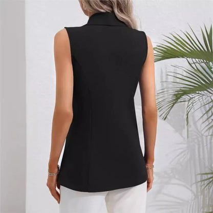 TAMBREET 2024 Spring/Summer New V-NECKCollar Black White Suit Blazer Vest Jacket Women Style Commuter Sleeveless OL Cardigan Tank Coat