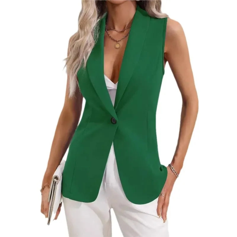 TAMBREET 2024 Spring/Summer New V-NECKCollar Black White Suit Blazer Vest Jacket Women Style Commuter Sleeveless OL Cardigan Tank Coat