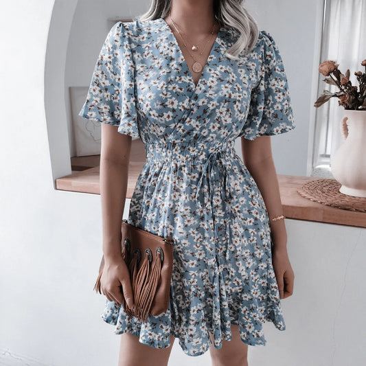 TAMBREET 2024 Spring and Summer New European and American Fashion Printed Chiffon Sexy Dress for Women