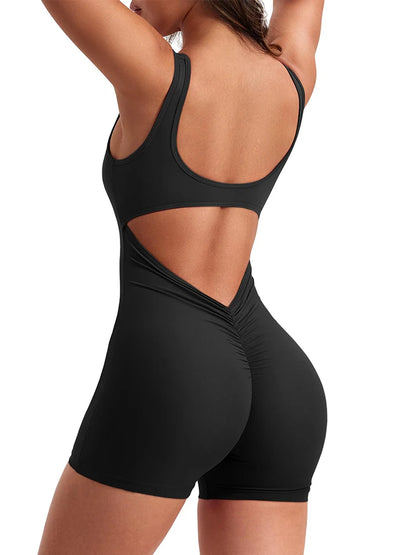 TAMBREET 2024 Spring and Summer New Women's Slim Hip Lifting One-piece Shorts Sexy Backless Sports Yoga Clothing