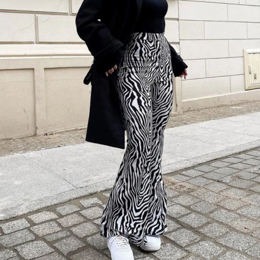 TAMBREET 2024 Summer Zebra Print Wide Leg Pants Y2K Trousers Sexy High Waist Women New Fashion Casual Female Stripe Streetwear 16395