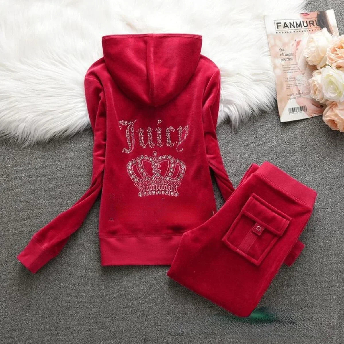 TAMBREET 2024 Velvet Tracksuit Set Women Velour Sweatshirt 2 Piece Sets Women Outfit Hoodies Pant Sets Y2k Juicy Tracksuit Sewing Set