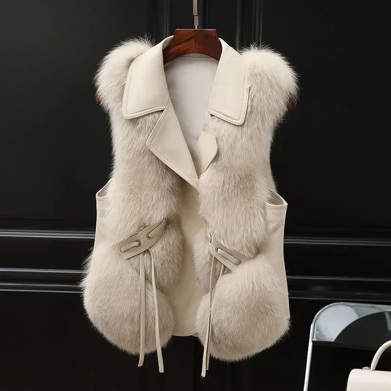 TAMBREET 2024 Women Autumn Winter New Imitation Fox Fur Vest Jacket Female Vest Women Grace Fashion Young Coat