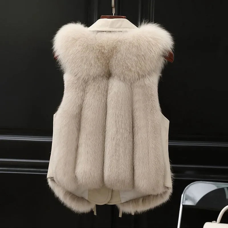 TAMBREET 2024 Women Autumn Winter New Imitation Fox Fur Vest Jacket Female Vest Women Grace Fashion Young Coat