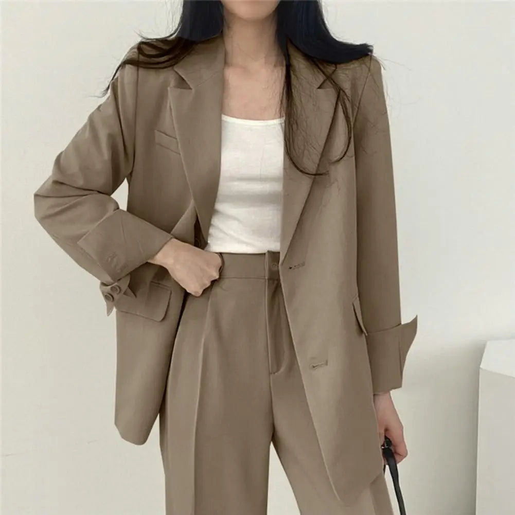 TAMBREET 2024 Women Blazer Pants Korean Fashion Open Front Blazer Jacket Straight Wide Leg Suit Pants Women Casual Blazer Suit Pants