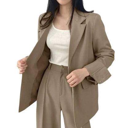 TAMBREET 2024 Women Blazer Pants Korean Fashion Open Front Blazer Jacket Straight Wide Leg Suit Pants Women Casual Blazer Suit Pants