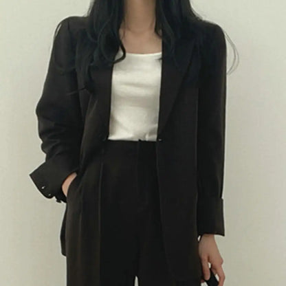 TAMBREET 2024 Women Blazer Pants Korean Fashion Open Front Blazer Jacket Straight Wide Leg Suit Pants Women Casual Blazer Suit Pants