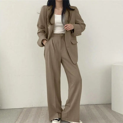 TAMBREET 2024 Women Blazer Pants Korean Fashion Open Front Blazer Jacket Straight Wide Leg Suit Pants Women Casual Blazer Suit Pants