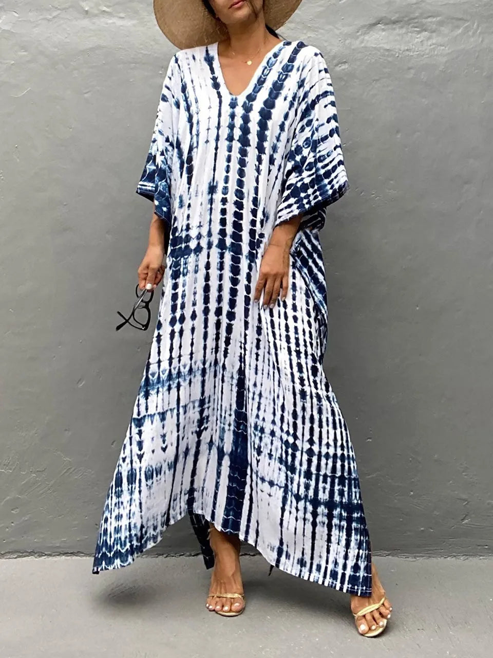 TAMBREET 2024 Women's Long Caftans Print Bathing Suit Cover Up Casual Maxi Dress Plus Size Kaftan Robe Tunic Kimono Summer Beach Wear