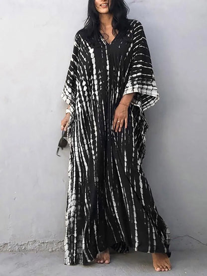 TAMBREET 2024 Women's Long Caftans Print Bathing Suit Cover Up Casual Maxi Dress Plus Size Kaftan Robe Tunic Kimono Summer Beach Wear