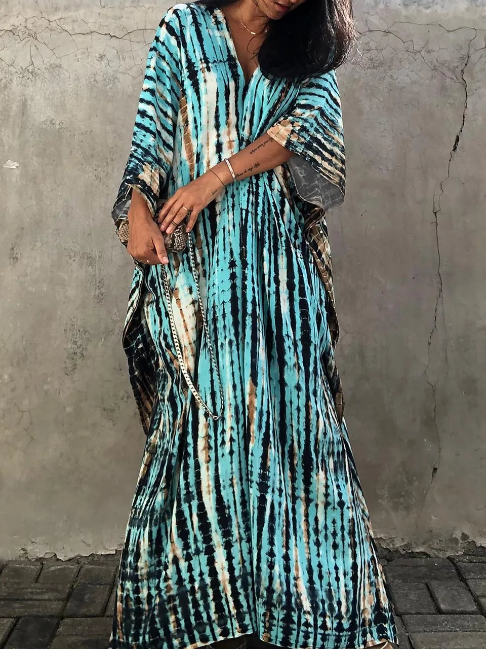 TAMBREET 2024 Women's Long Caftans Print Bathing Suit Cover Up Casual Maxi Dress Plus Size Kaftan Robe Tunic Kimono Summer Beach Wear