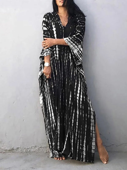 TAMBREET 2024 Women's Long Caftans Print Bathing Suit Cover Up Casual Maxi Dress Plus Size Kaftan Robe Tunic Kimono Summer Beach Wear