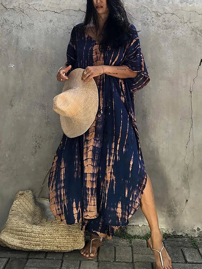 TAMBREET 2024 Women's Long Caftans Print Bathing Suit Cover Up Casual Maxi Dress Plus Size Kaftan Robe Tunic Kimono Summer Beach Wear