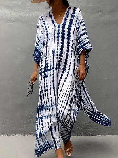 TAMBREET 2024 Women's Long Caftans Print Bathing Suit Cover Up Casual Maxi Dress Plus Size Kaftan Robe Tunic Kimono Summer Beach Wear