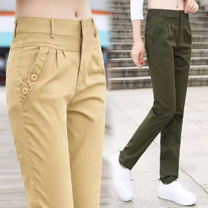 TAMBREET 2024 Women's Trousers Spring Summer Stretch Waist Cotton Feet Pants Middle and Old Ladies Solid Casual  Large Size 3XL F145