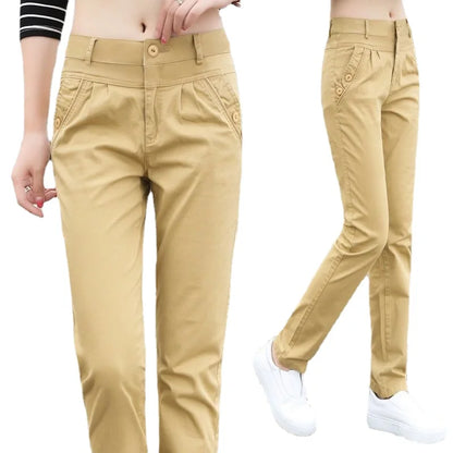 TAMBREET 2024 Women's Trousers Spring Summer Stretch Waist Cotton Feet Pants Middle and Old Ladies Solid Casual  Large Size 3XL F145