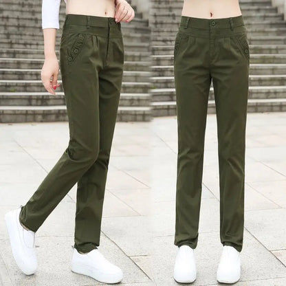 TAMBREET 2024 Women's Trousers Spring Summer Stretch Waist Cotton Feet Pants Middle and Old Ladies Solid Casual  Large Size 3XL F145