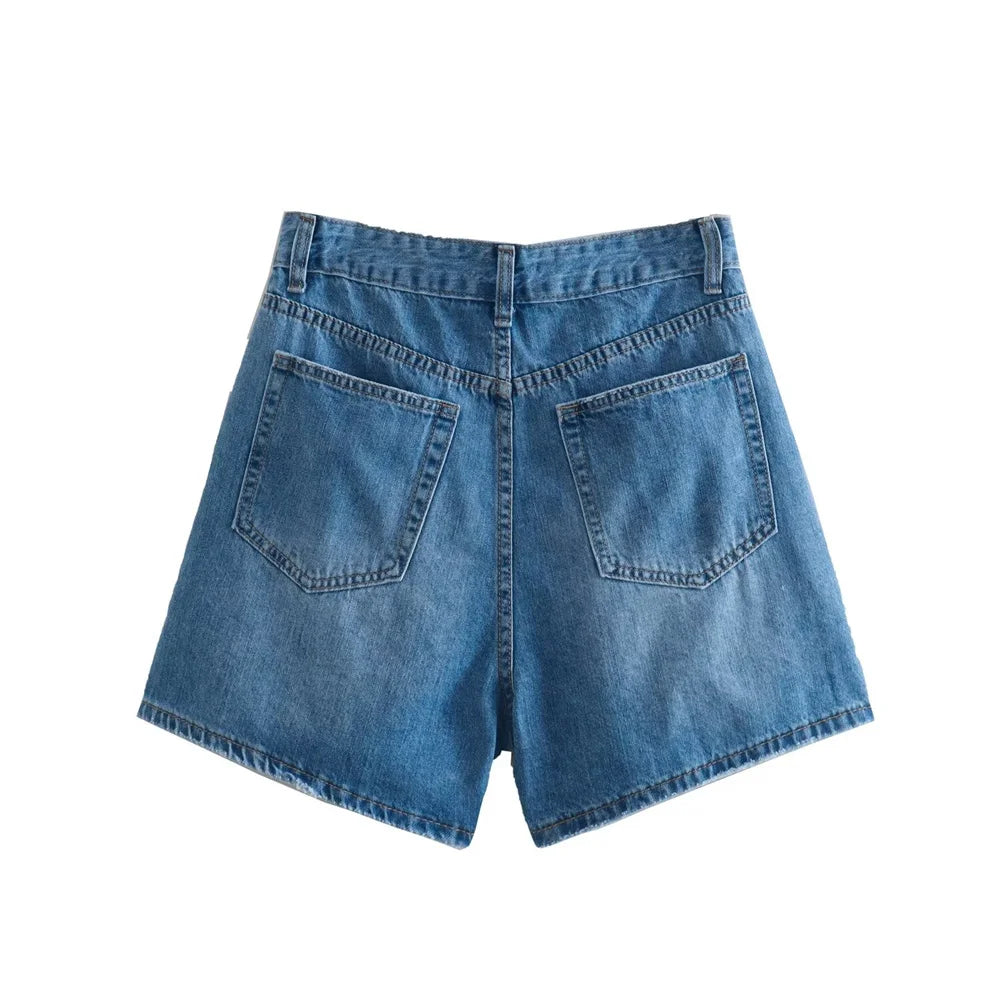 TAMBREET 2024 Zarb Spring/Summer New Women's European and American Style Retro Fashion Denim High Waist Casual Shorts