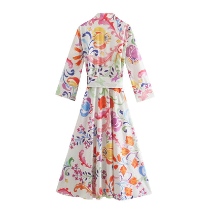 TAMBREET 2024ZAR Spring/Summer New Women's Fashion Versatile Fashion Casual European and American Style Printed Midi Dress