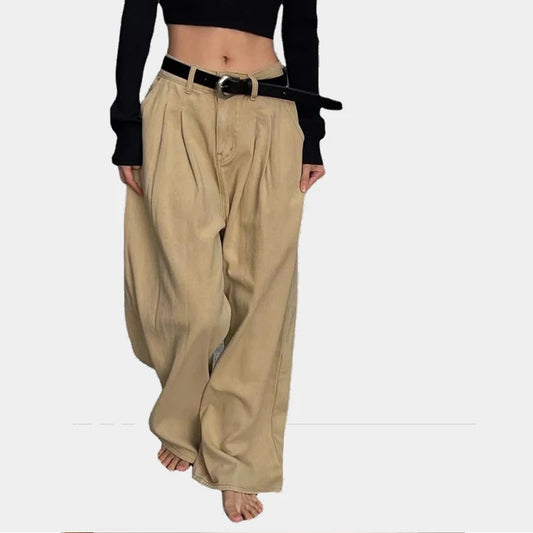 TAMBREET 23ss Women's High Waisted Loose Flutter Jeans Fashion Wide Leg Trousers Ladies Nicole Y2k Pants Korean Style Cargo Pants Women