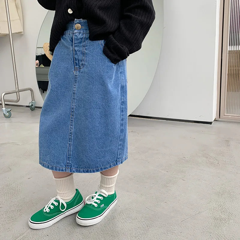 TAMBREET  5039C Children Clothes Girl's Skirt 2024 Spring Summer Korean Hot Sale Girl's Long Skirt Fashion Denim Skirt