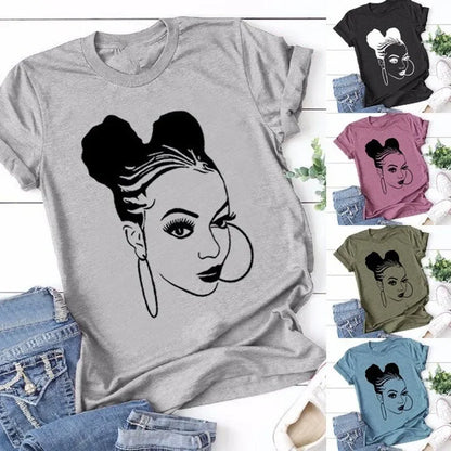 TAMBREET African Girl Print T Shirt Women Short Sleeve O Neck Loose Tshirt Summer Women Tee Shirt Tops Camisetas Mujer