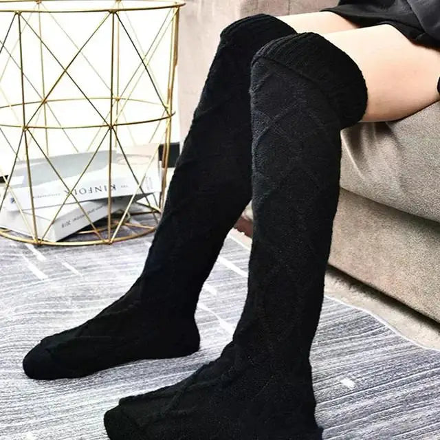 TAMBREET Autumn And Winter Warm Tight Socks Sexy Kawaii Solid Over Knee Socks Knitted Bow Decoration Women's Casual Home Thick Socks