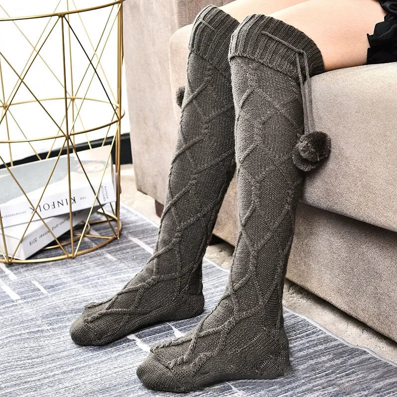 TAMBREET Autumn And Winter Warm Tight Socks Sexy Kawaii Solid Over Knee Socks Knitted Bow Decoration Women's Casual Home Thick Socks