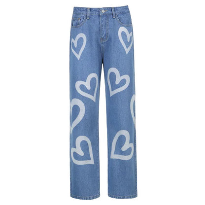 TAMBREET Autumn Fashion Patchwork Jeans Pants Women 90s Streetwear Cargo Pants High Waisted Girl's Denim Straight Trousers