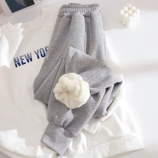 TAMBREET Autumn and Winter Women's Lamb Fleece Sports Pants Loose Plush Thickened Warm and Sanitary Women's Pants