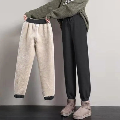 TAMBREET Autumn and Winter Women's Lamb Fleece Sports Pants Loose Plush Thickened Warm and Sanitary Women's Pants