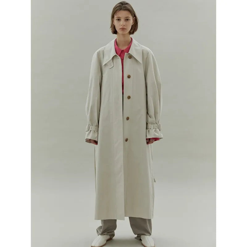 TAMBREET B-TOTO Trench Coat Female 2024 Spring And Summer Casual Commuter Tie Belt Lapel Single-breasted Long Wind Coat Jacket Korean