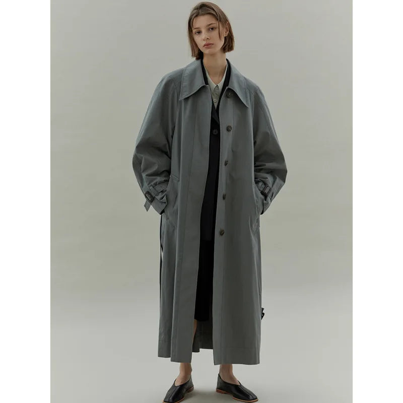 TAMBREET B-TOTO Trench Coat Female 2024 Spring And Summer Casual Commuter Tie Belt Lapel Single-breasted Long Wind Coat Jacket Korean