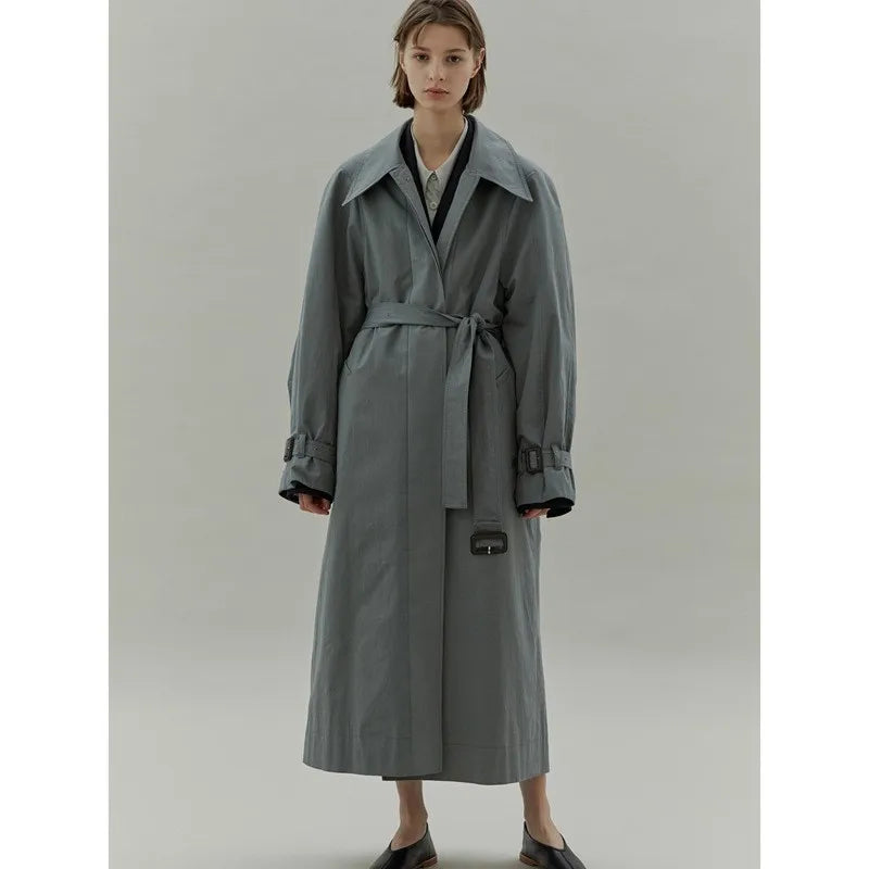 TAMBREET B-TOTO Trench Coat Female 2024 Spring And Summer Casual Commuter Tie Belt Lapel Single-breasted Long Wind Coat Jacket Korean