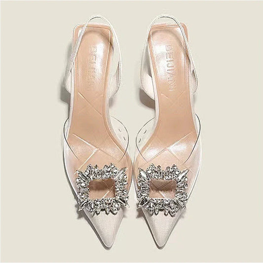 TAMBREET BCEBYL Spring and Autumn Fashion New Sexy Banquet Comfortable Crystal Transparent Solid Color Pointed Toe Women's High Heels