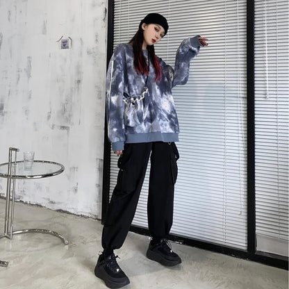 TAMBREET Black Cargo Pants Women Streetwear Harajuku Gothic High Waist Trousers Techwear Kpop Oversized Autumn Winter Loose Pants