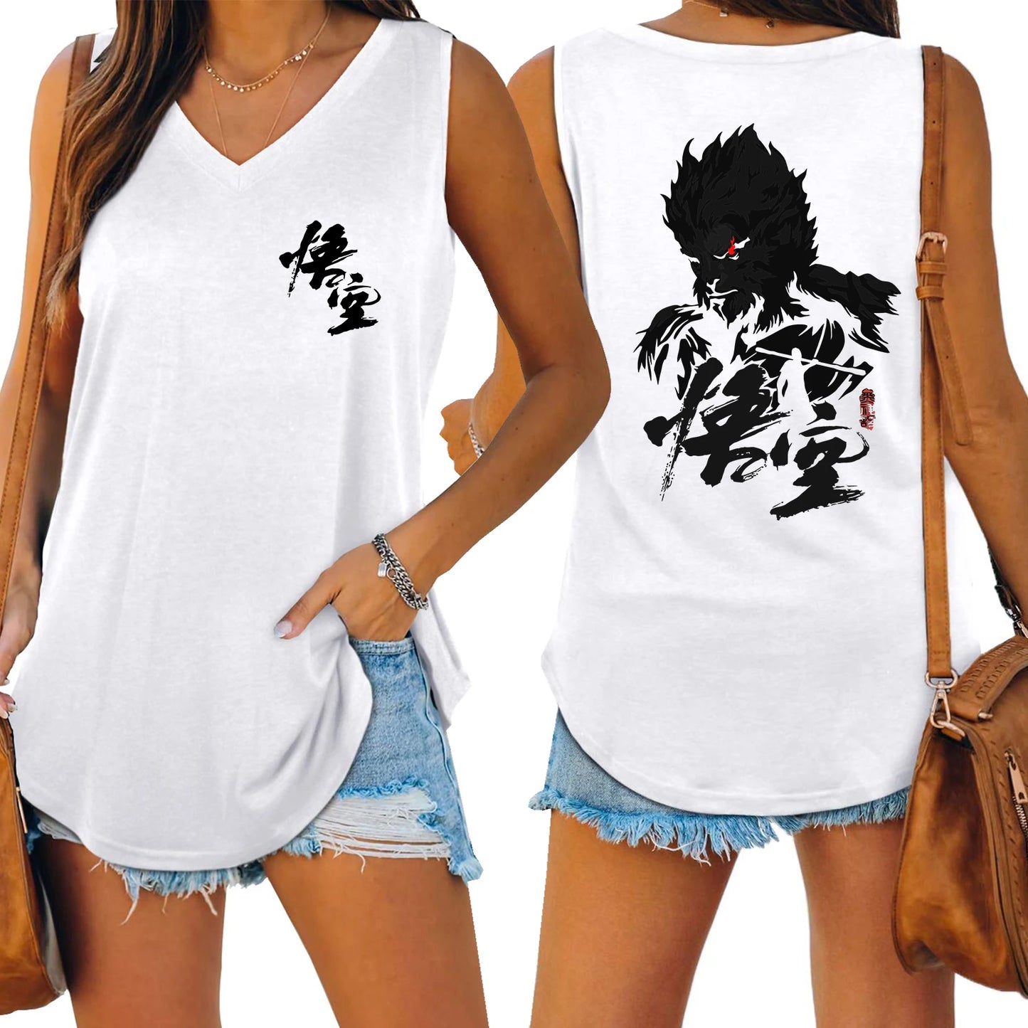 TAMBREET Black Myth Wukong Sun Wukong Tank V-neck Female Vest Loose Oversized Women No Sleeve Top