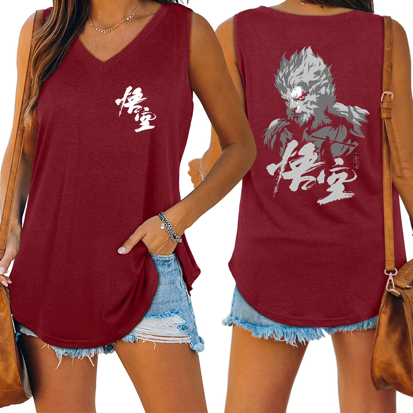 TAMBREET Black Myth Wukong Sun Wukong Tank V-neck Female Vest Loose Oversized Women No Sleeve Top