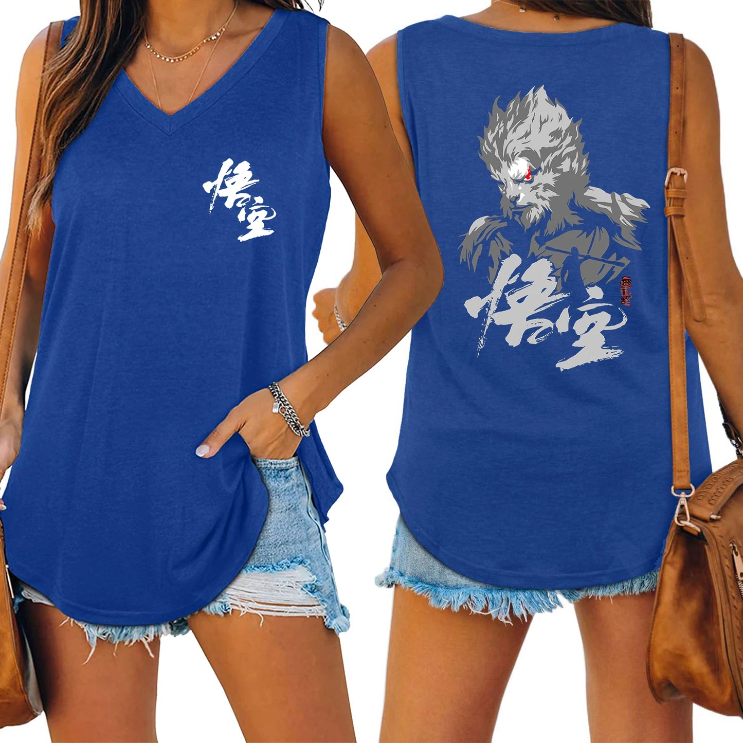 TAMBREET Black Myth Wukong Sun Wukong Tank V-neck Female Vest Loose Oversized Women No Sleeve Top