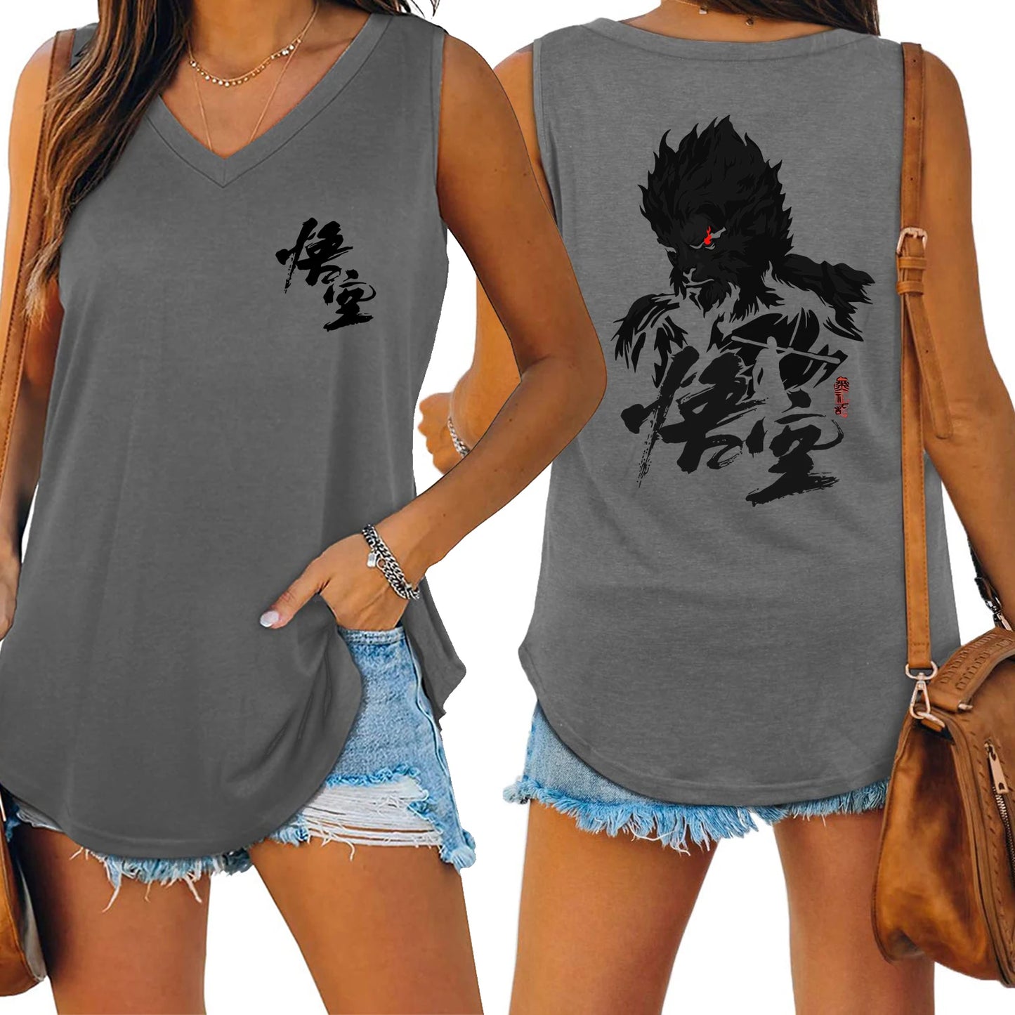 TAMBREET Black Myth Wukong Sun Wukong Tank V-neck Female Vest Loose Oversized Women No Sleeve Top