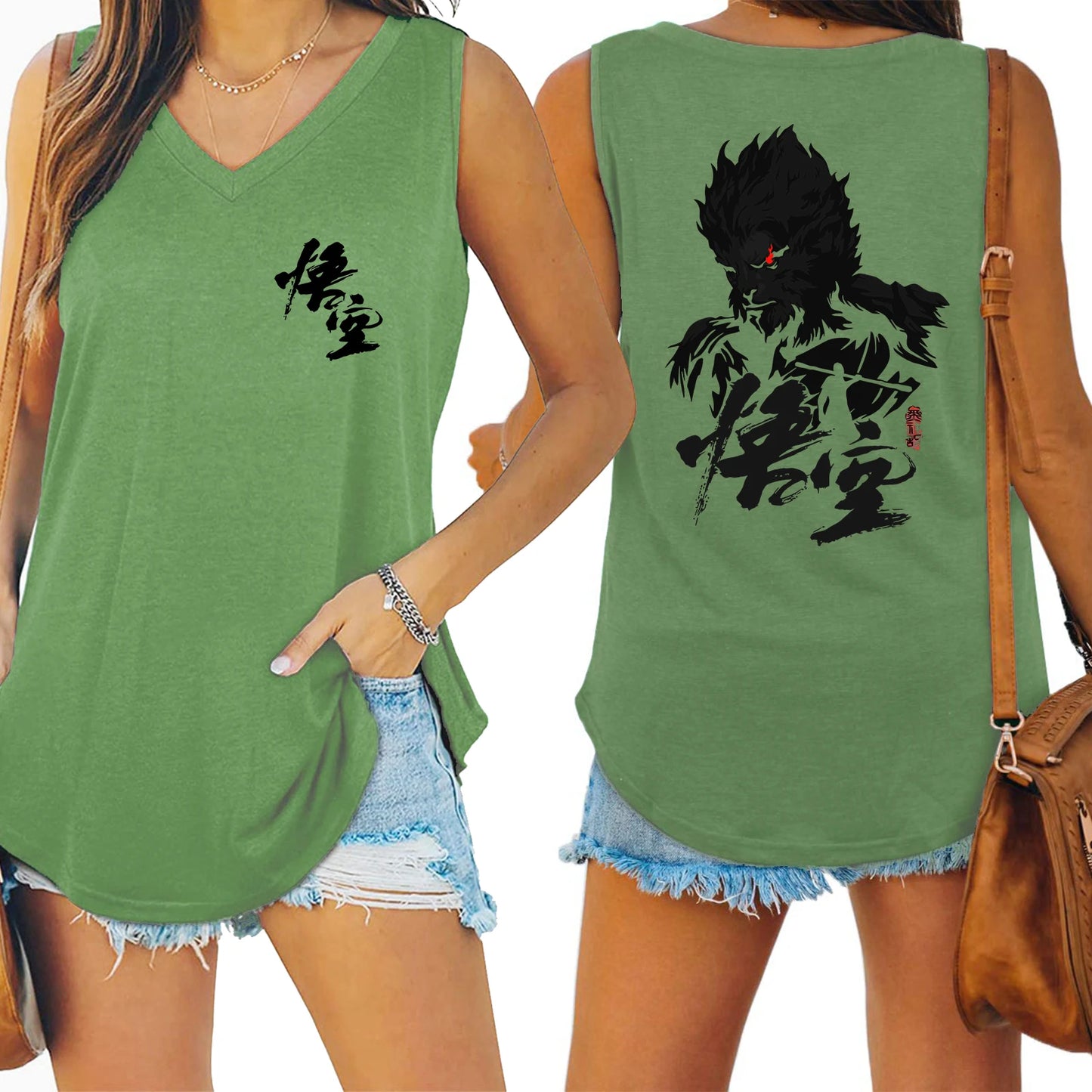 TAMBREET Black Myth Wukong Sun Wukong Tank V-neck Female Vest Loose Oversized Women No Sleeve Top