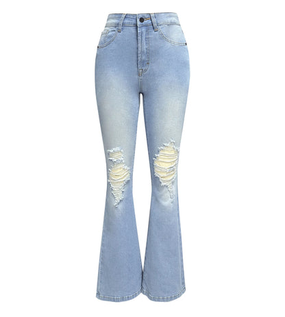 TAMBREET Blue Jeans for Women Pants Jeans Casual Long Flare Pants Slim High Waist Hole Denim Trousers Button Capris Y2k Spring 2024